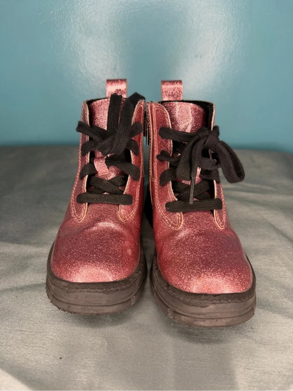 UGG Kids Pink Glitter Lace-Up Combat Boots
